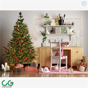 Modern desk school supplies christmas tree 3d model
